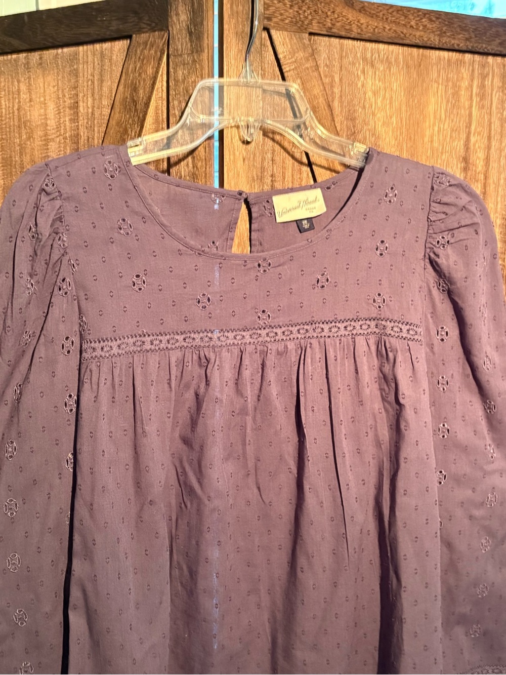 Universal Thread Dusty Blue (slightly purpleish) Eyelet Peasant Blouse - Picture 2 of 6